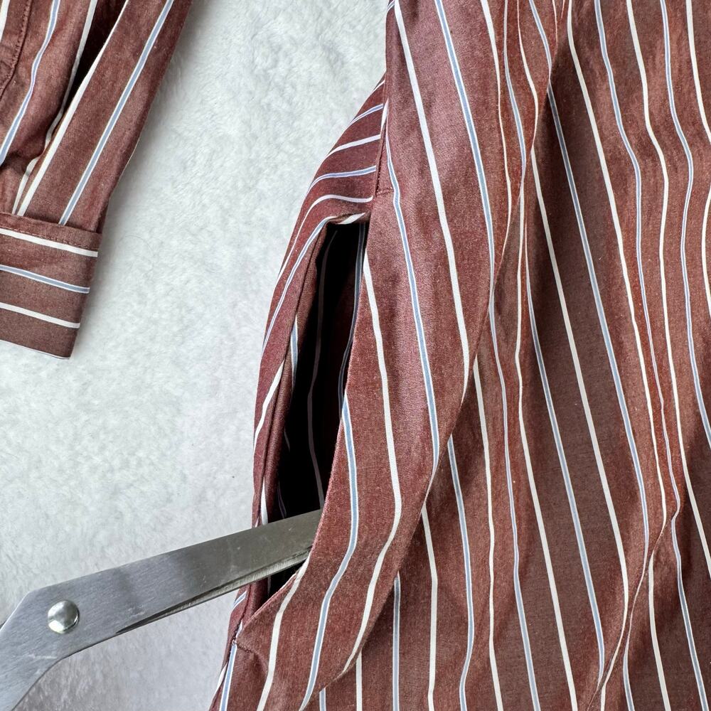 Uniqlo Striped Shirt Dress Small Brown White Long Sleeve Button Front Midi Dress - Picture 12 of 13